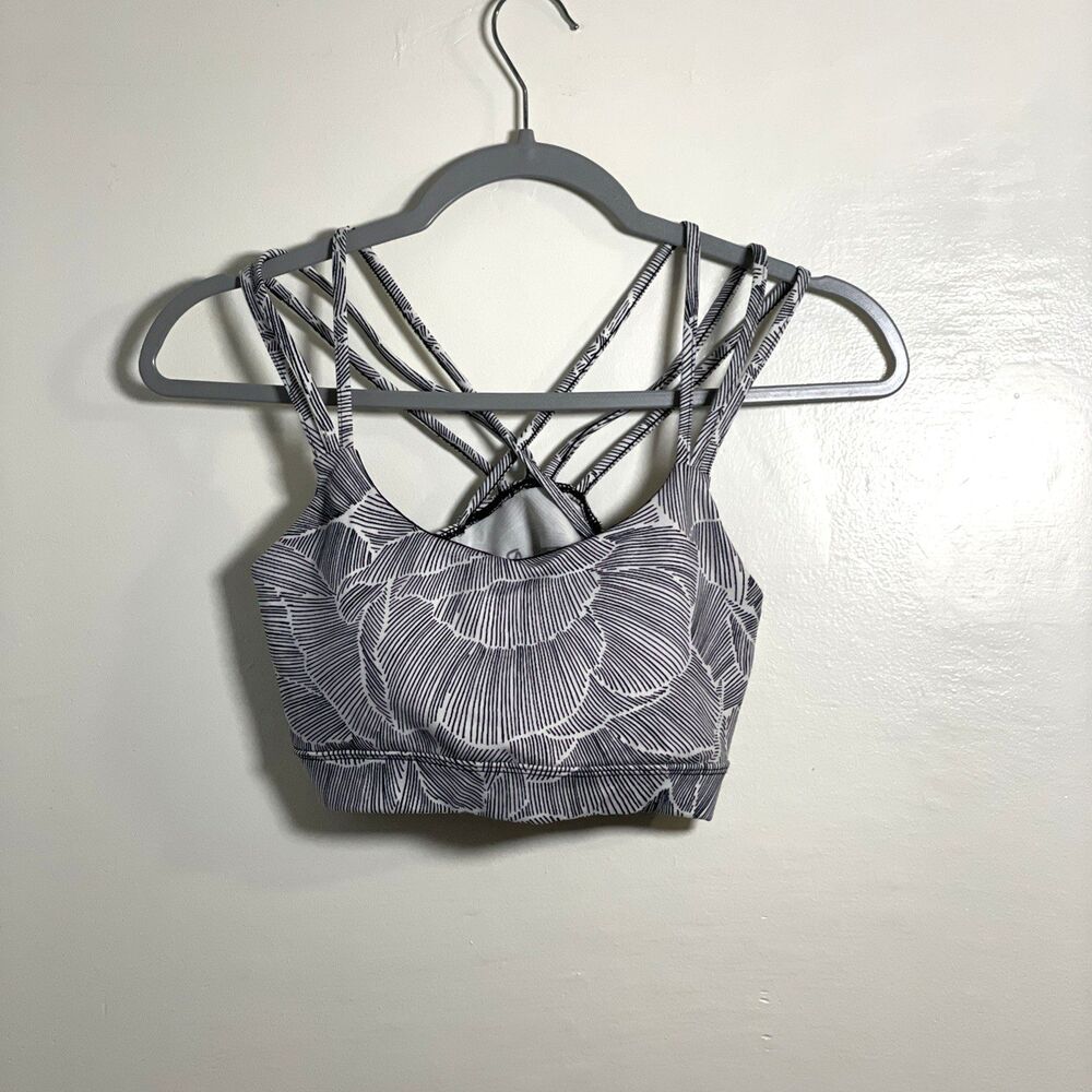 GapFit Women's Support Strappy Sports Bra White & Black Print Padded Size Small - Picture 2 of 8